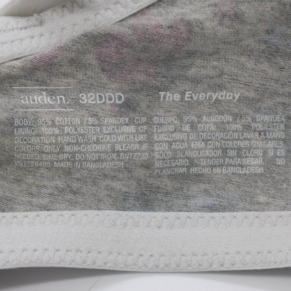 Auden Floral Print Gray Everyday Cotton Demi Lightly Lined T-Shirt Bra - Picture 4 of 10